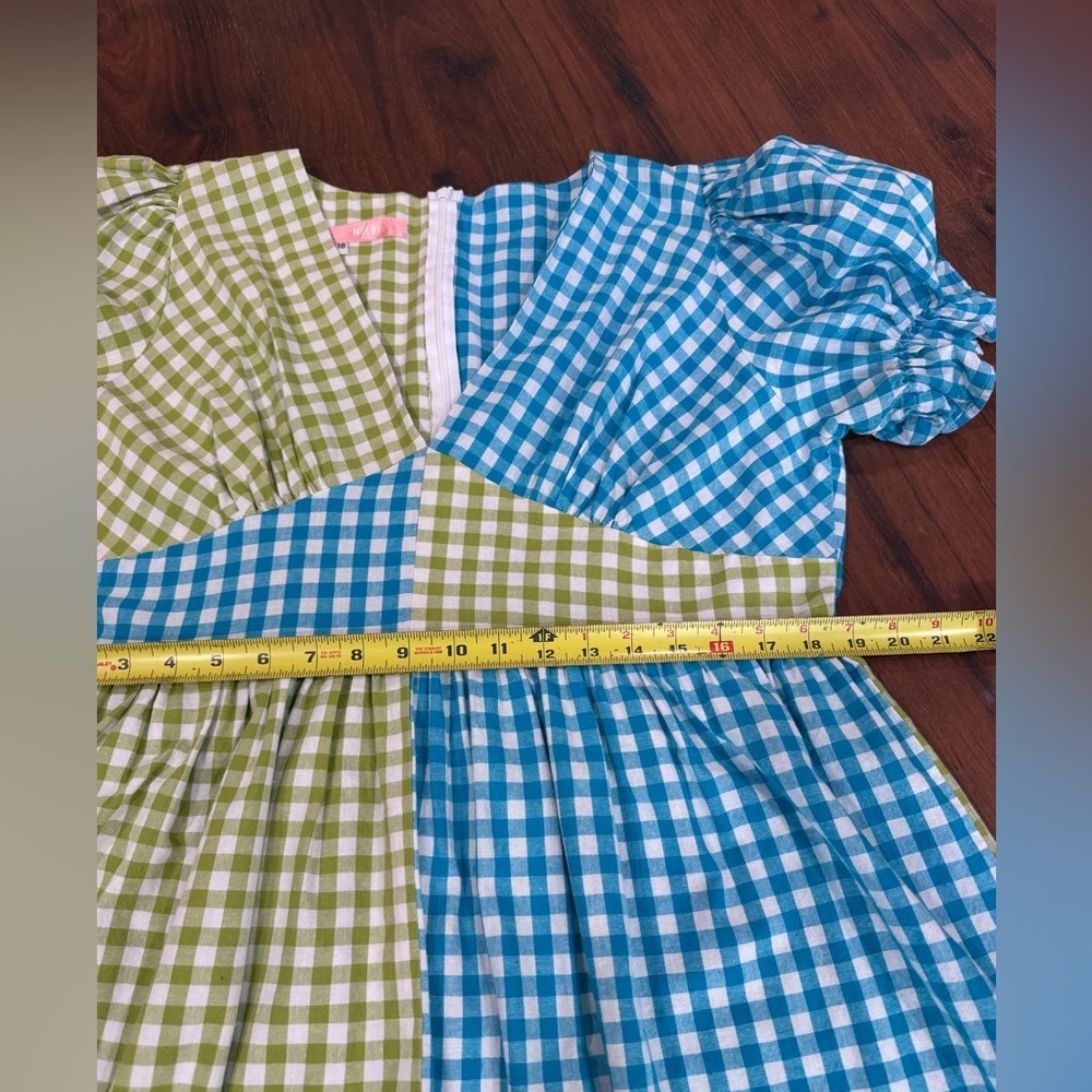 Molby The Label Women's Short Sleeve Gingham Tilda Dress green blue Size 18 - Picture 7 of 8